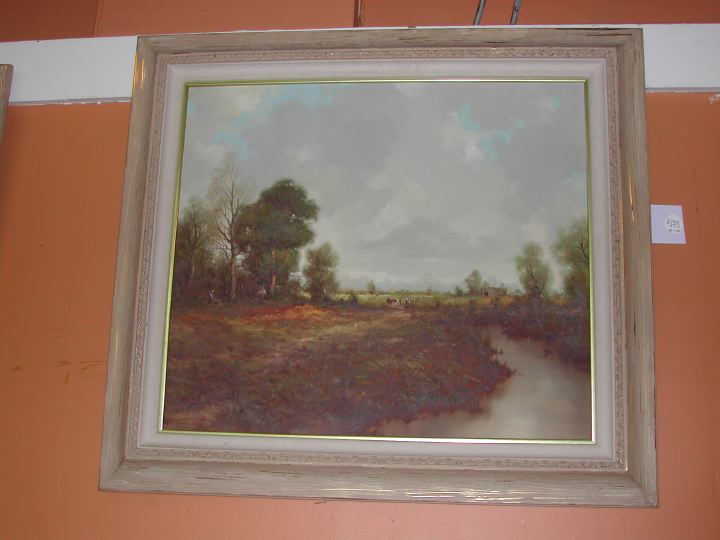 Appraisal: American School th Century Pastoral Landscape with Figures Along a