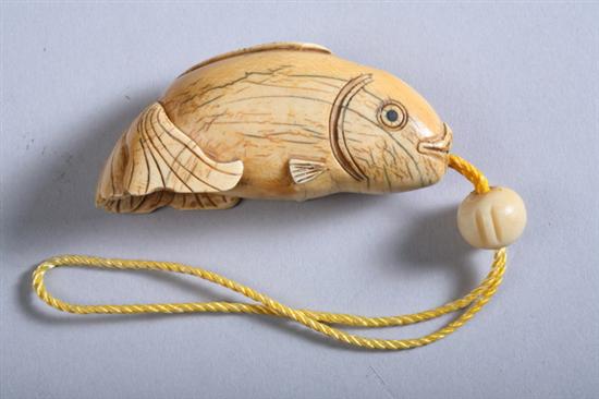 Appraisal: CHINESE IVORY FISH PENDANT AND BEAD Qing Dynasty - in