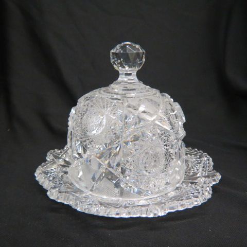 Appraisal: Cut Glass Butter Dish blown-out hobstar and elaborate cutwork dome