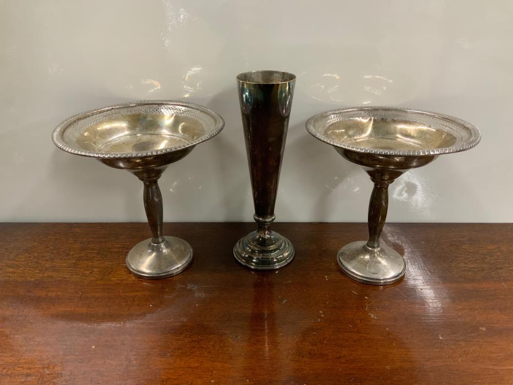 Appraisal: Pair Weighted Sterling Silver Compotes and a Polish -Silver Vase