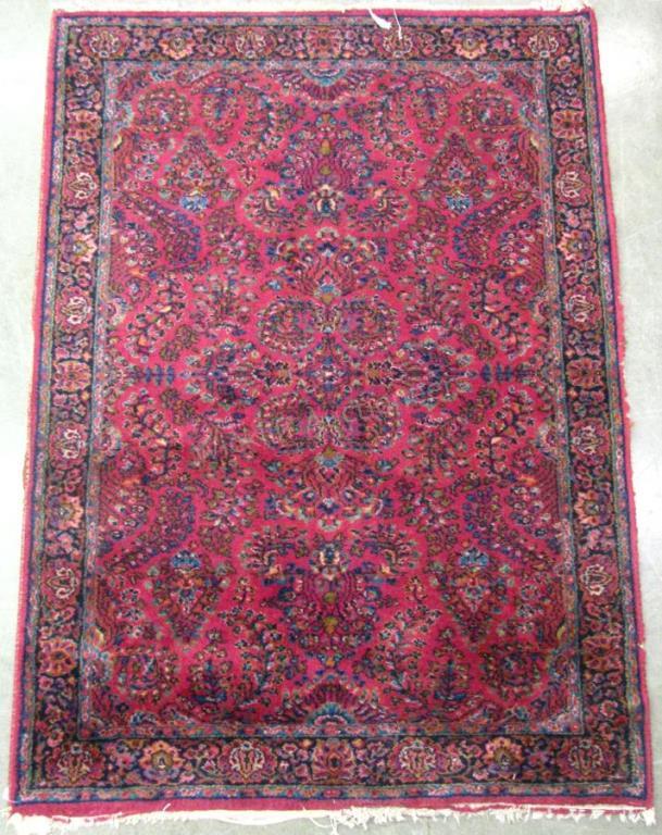 Appraisal: Handmade Oriental Area Rug Sarouk design red field with blue