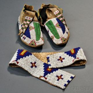 Appraisal: Pair of Lakota Buffalo Hide Moccasins and a Single Legging