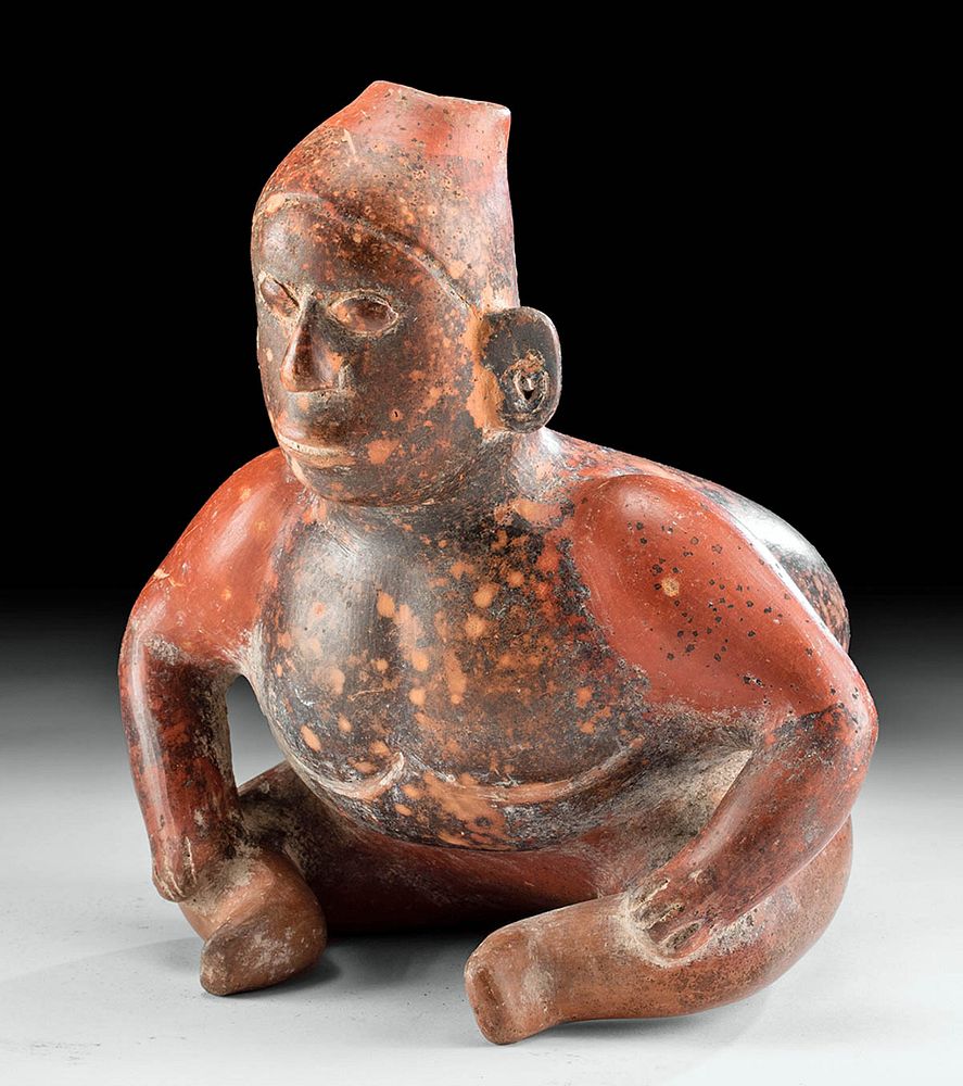 Appraisal: Colima Bi-chrome Redware Seated Hunchback Figure Pre-Columbian West Mexico Colima