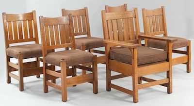 Appraisal: A Set of Arts and Crafts Oak Dining Chairs The