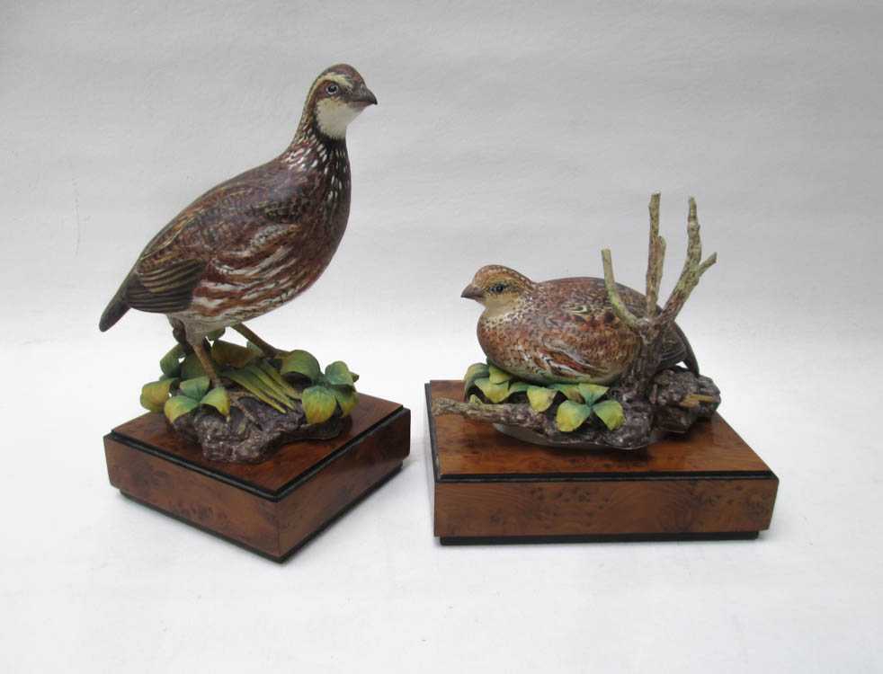 Appraisal: PAIR ROYAL WORCESTER PORCELAIN FIGURINES Bob-White Quail Male and Bob-White