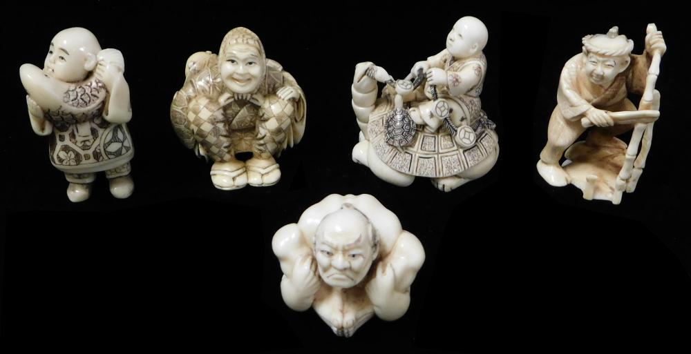 Appraisal: ASIAN Five large netsuke Japanese late th early th C