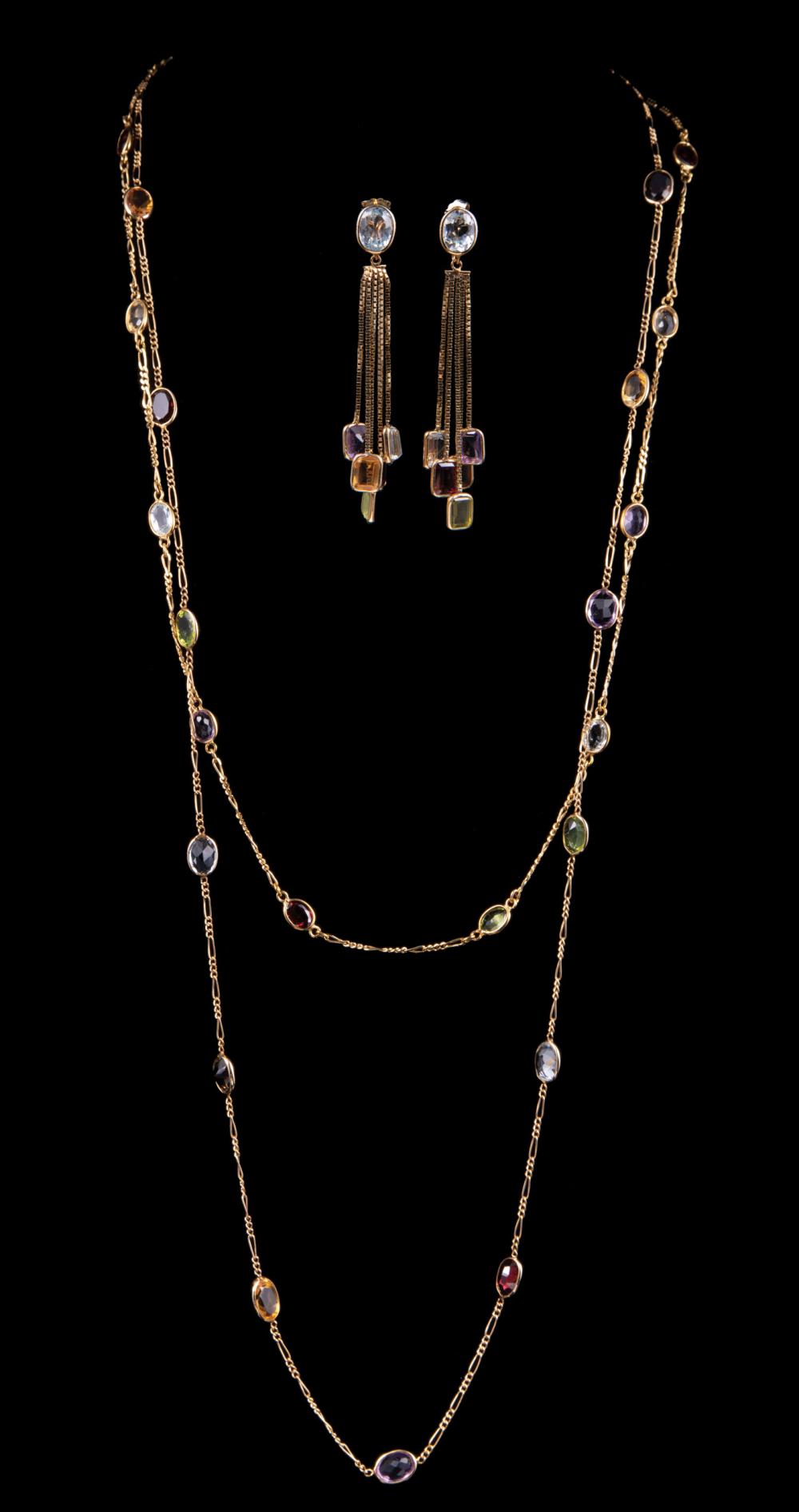 Appraisal: Two kt Yellow Gold and Gemset Chains TOGETHER WITH matching