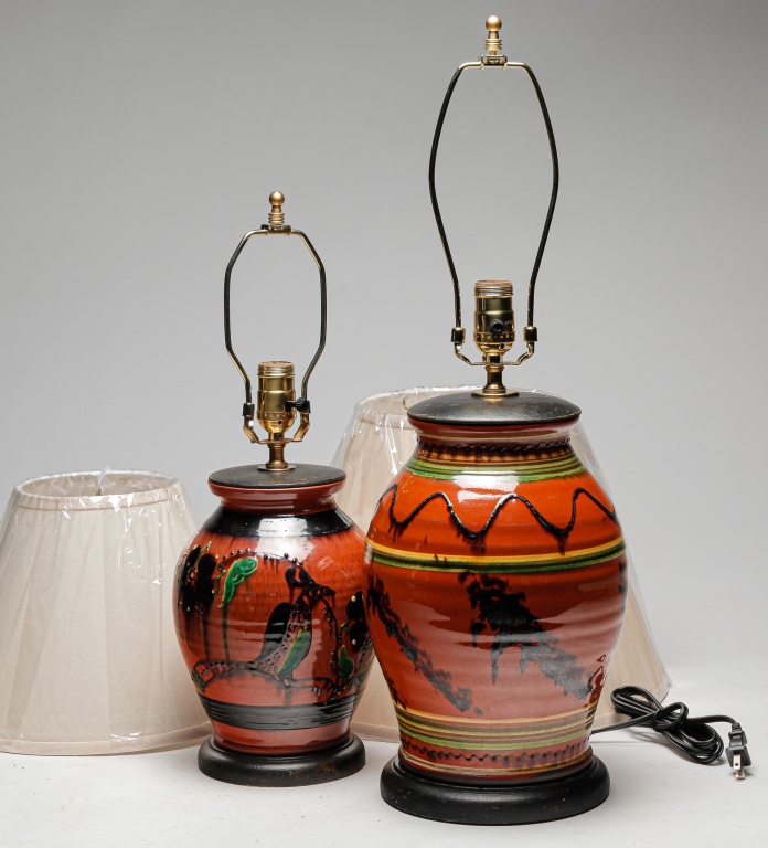 Appraisal: TWO TURTLE CREEK REDWARE TABLE LAMPS Ohio early st century