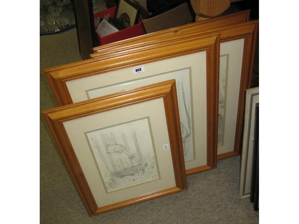 Appraisal: Lot comprising four signed and framed Winnie the Pooh prints