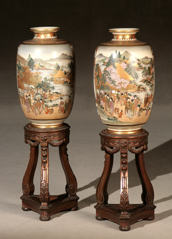 Appraisal: Pair of Japanese Earthenware Vases Each Signed in Gold Seizan