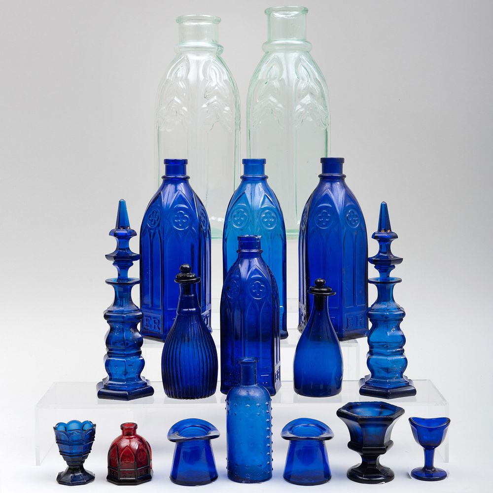 Appraisal: Group of Cobalt Glass Articles Comprising Four Carter's Gothic style