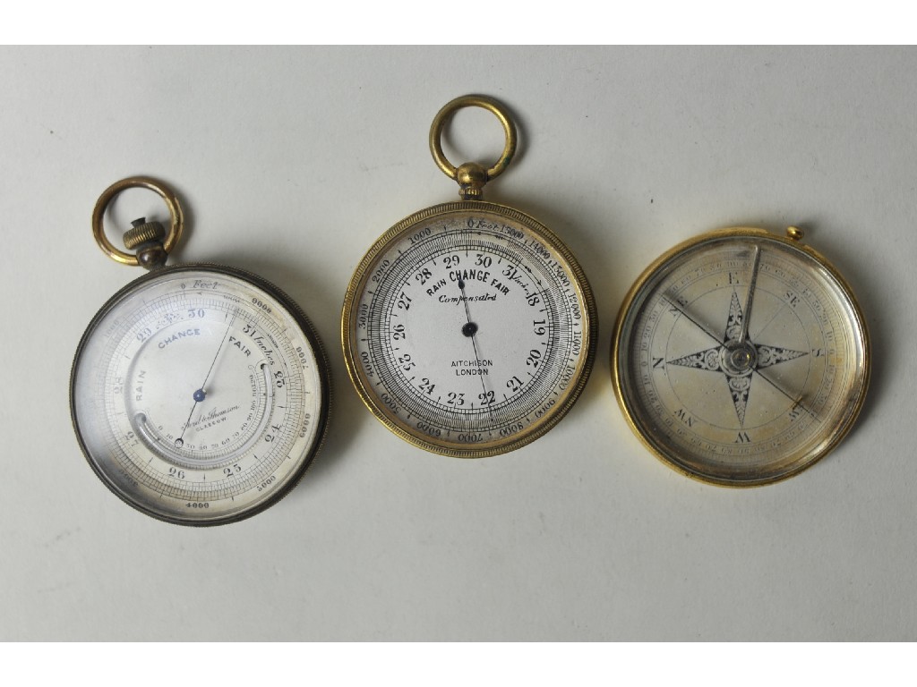 Appraisal: Lot comprising cased pocket barometer and one marked Aithison London