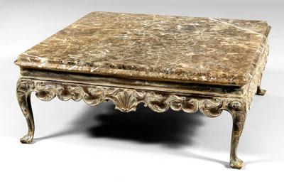 Appraisal: Chippendale style coffee table with thick marble top on carved