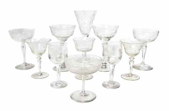 Appraisal: A Collection of Etched and Faceted Stemware in various foliate