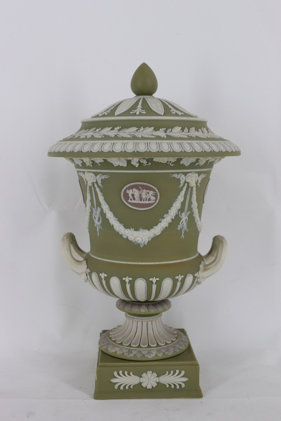 Appraisal: Wedgwood Green Lavender Lidded Urn Two Handles with lid From