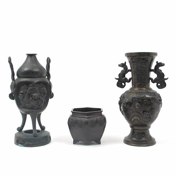 Appraisal: A group of Chinese and Japanese patinated metal vases height