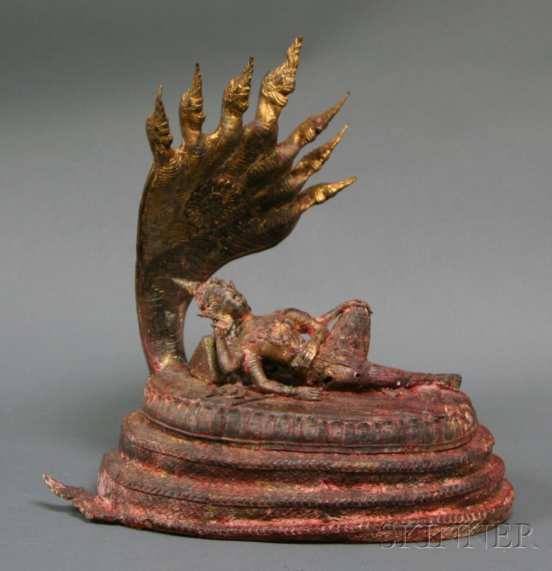 Appraisal: Bronze Casting Thailand th century figure of Shiva reclining on