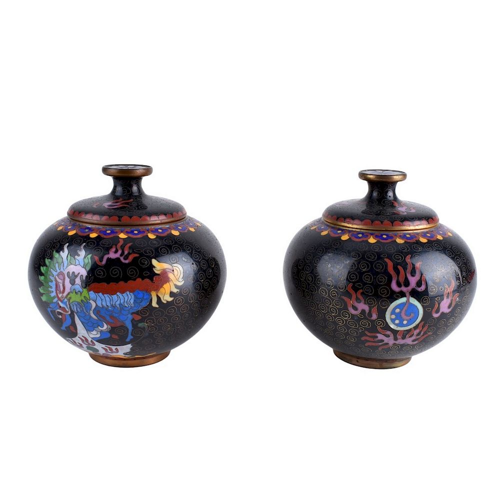 Appraisal: Pair of Chinese Cloisonne Enamel Covered Jars Pair of Chinese