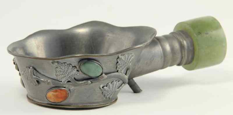 Appraisal: Chinese Pewter Charcoal Bowlthe shaped cup with lobed rim and