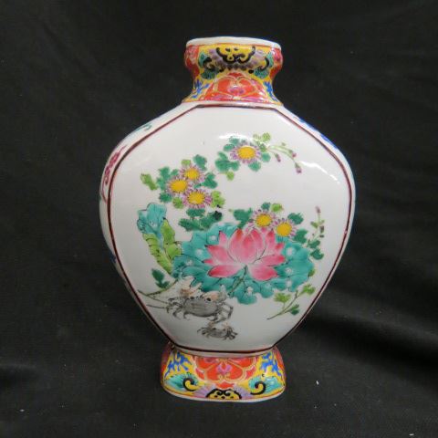 Appraisal: Oriental Porcelain Vase unusual crab floral decor signed excellent