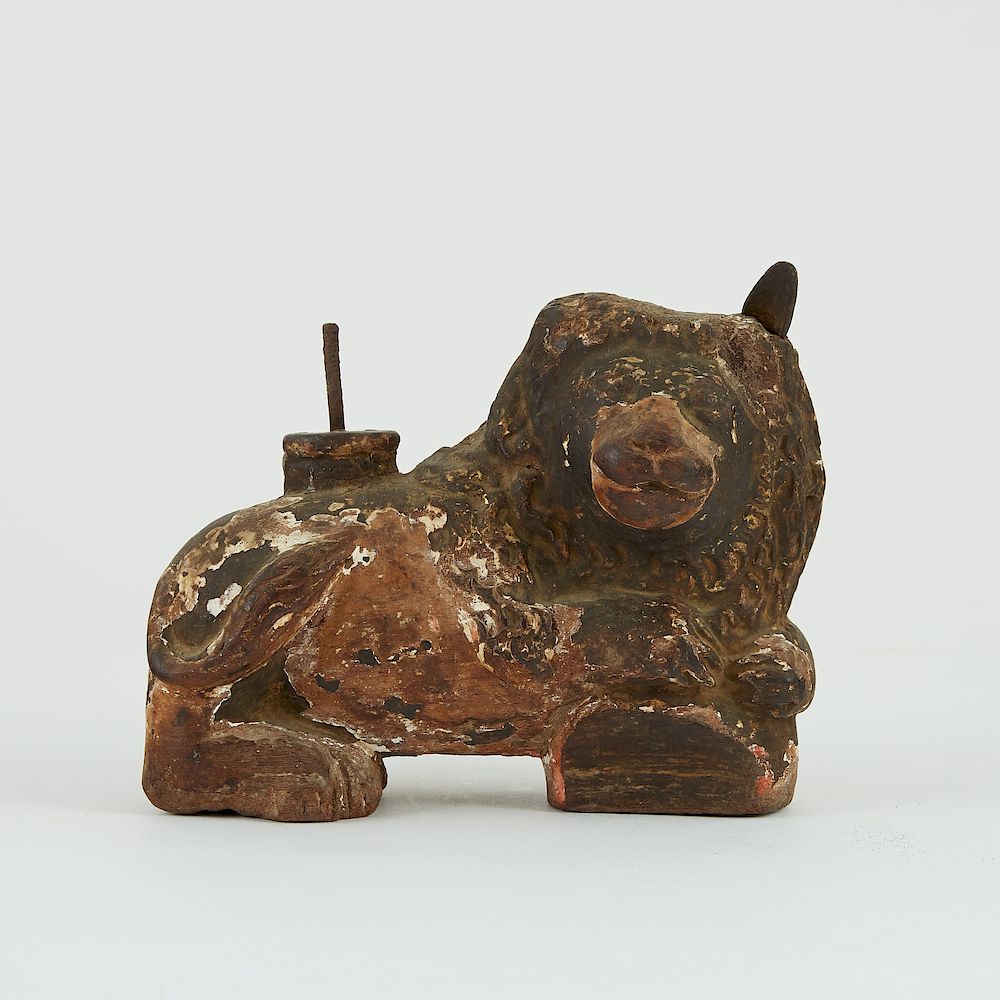 Appraisal: th- th c European Oak Lion Candle Holder th- th