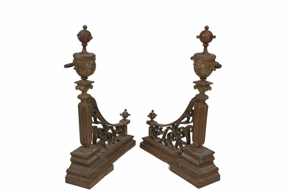 Appraisal: FRENCH BRONZE CHENET ANDIRONS - Pair of th c French