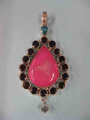 Appraisal: Gemstone Pendant pink druzzy surrounded by garnets with blue topaz