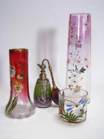 Appraisal: Group of antique enamel glassware including a ruby to clear