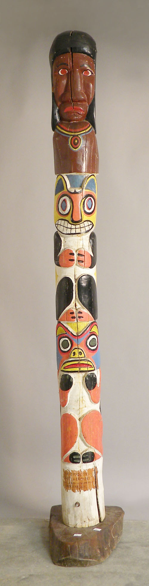 Appraisal: Carved and painted totem inscribed Handmade by the Cherokees Qualla