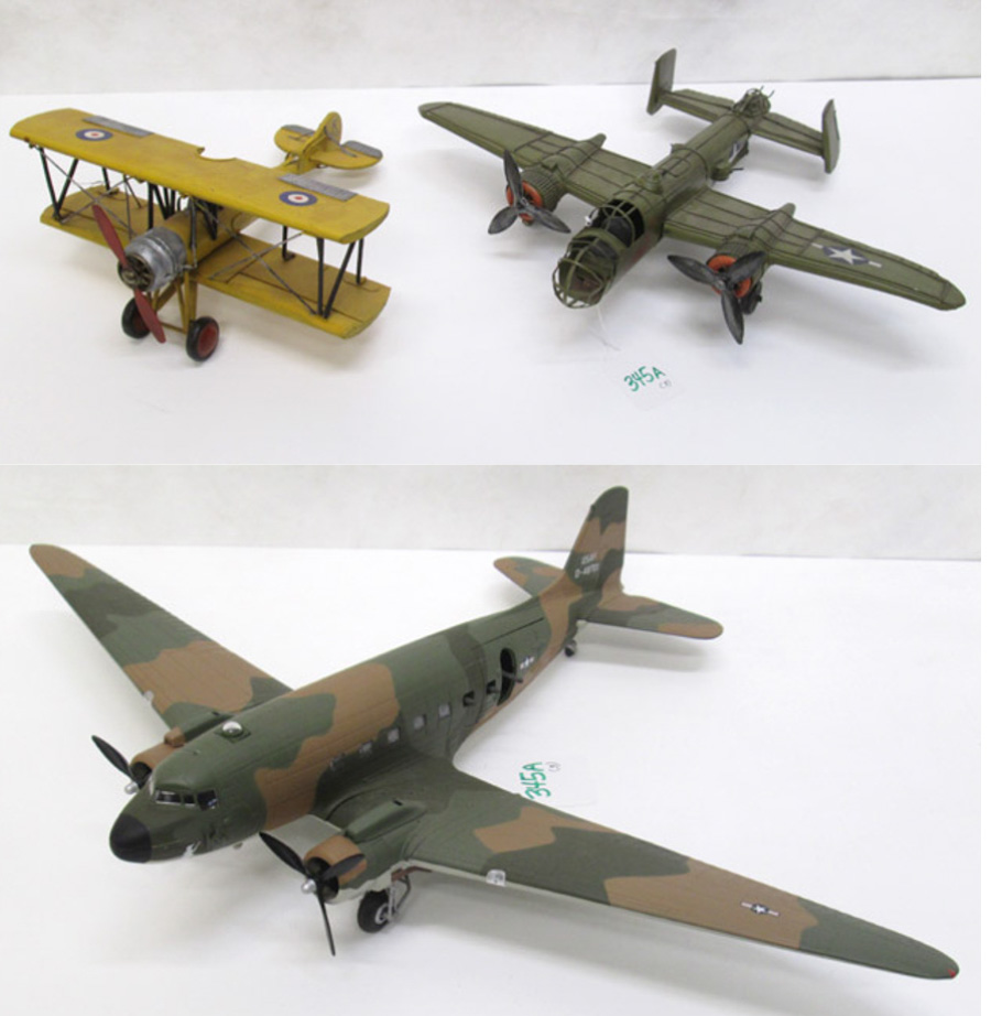 Appraisal: THREE METAL AVIATION MODELS diecast Douglas DC- with camo paint