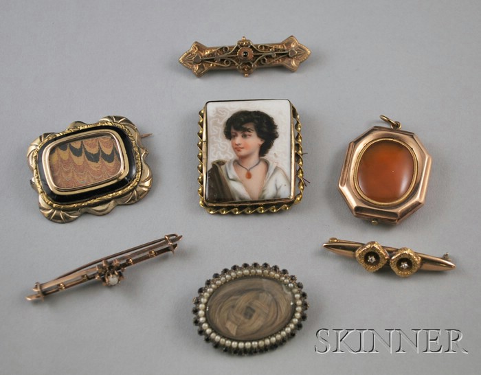 Appraisal: Seven Antique Jewelry Items including an kt gold and diamond