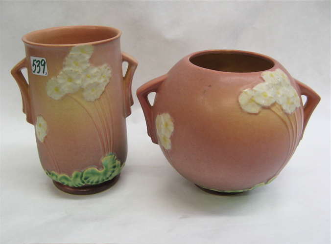 Appraisal: TWO ROSEVILLE ART POTTERY VASES Primrose pattern of impressed mark