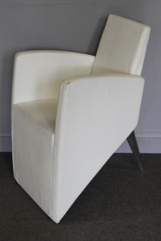 Appraisal: Modernist White Upholstered and Steel Arm Chair Unmarked Post Modern