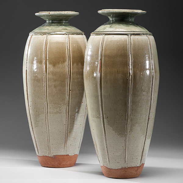 Appraisal: Pair of Tall Baluster Vases ca - Glazed stoneware each