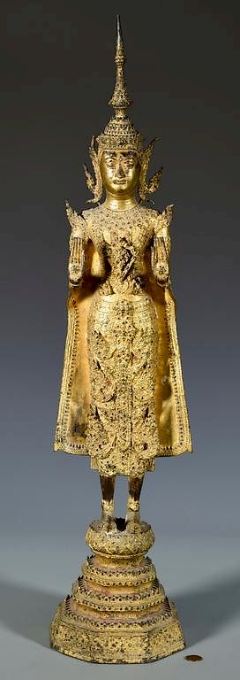 Appraisal: Southeast Asian Gilt Bronze Buddha Southeast Asian Thailand gilt bronze