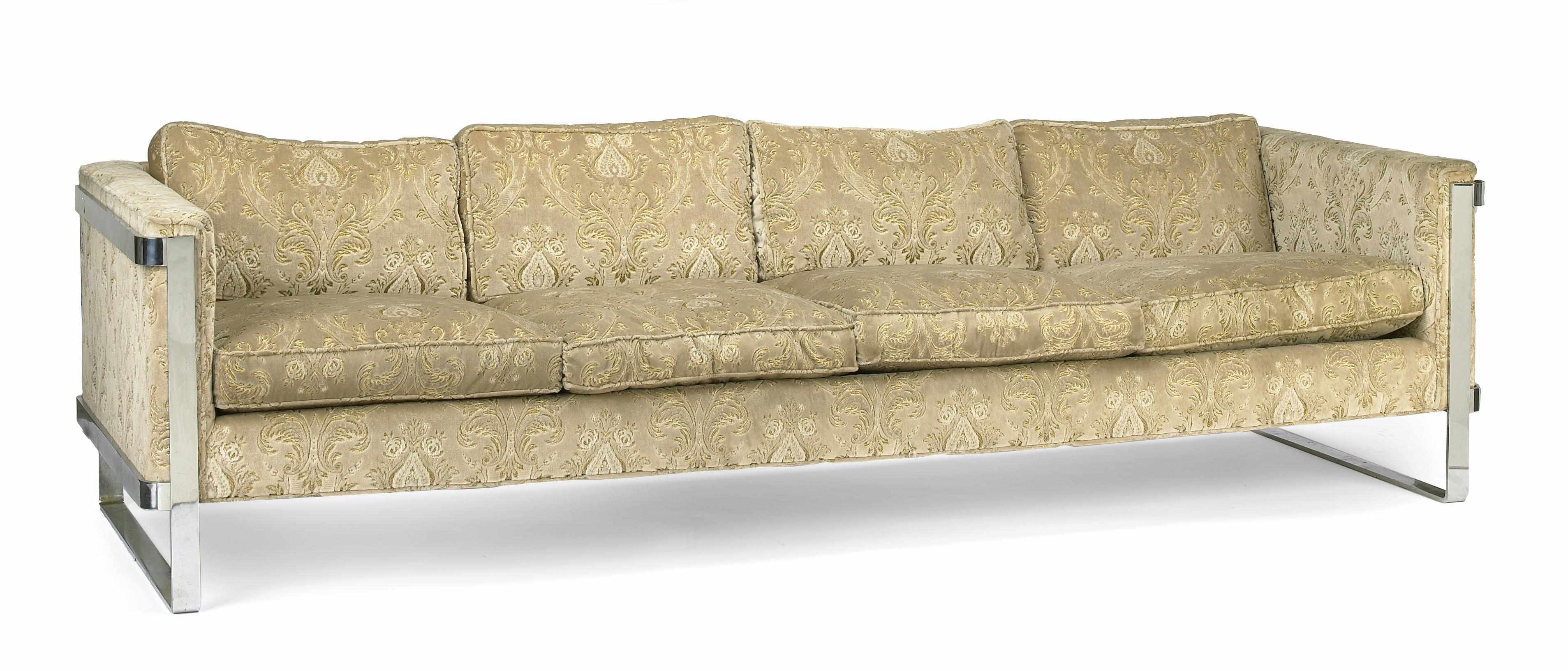 Appraisal: A Modern upholstered chrome sofa height in length ft in