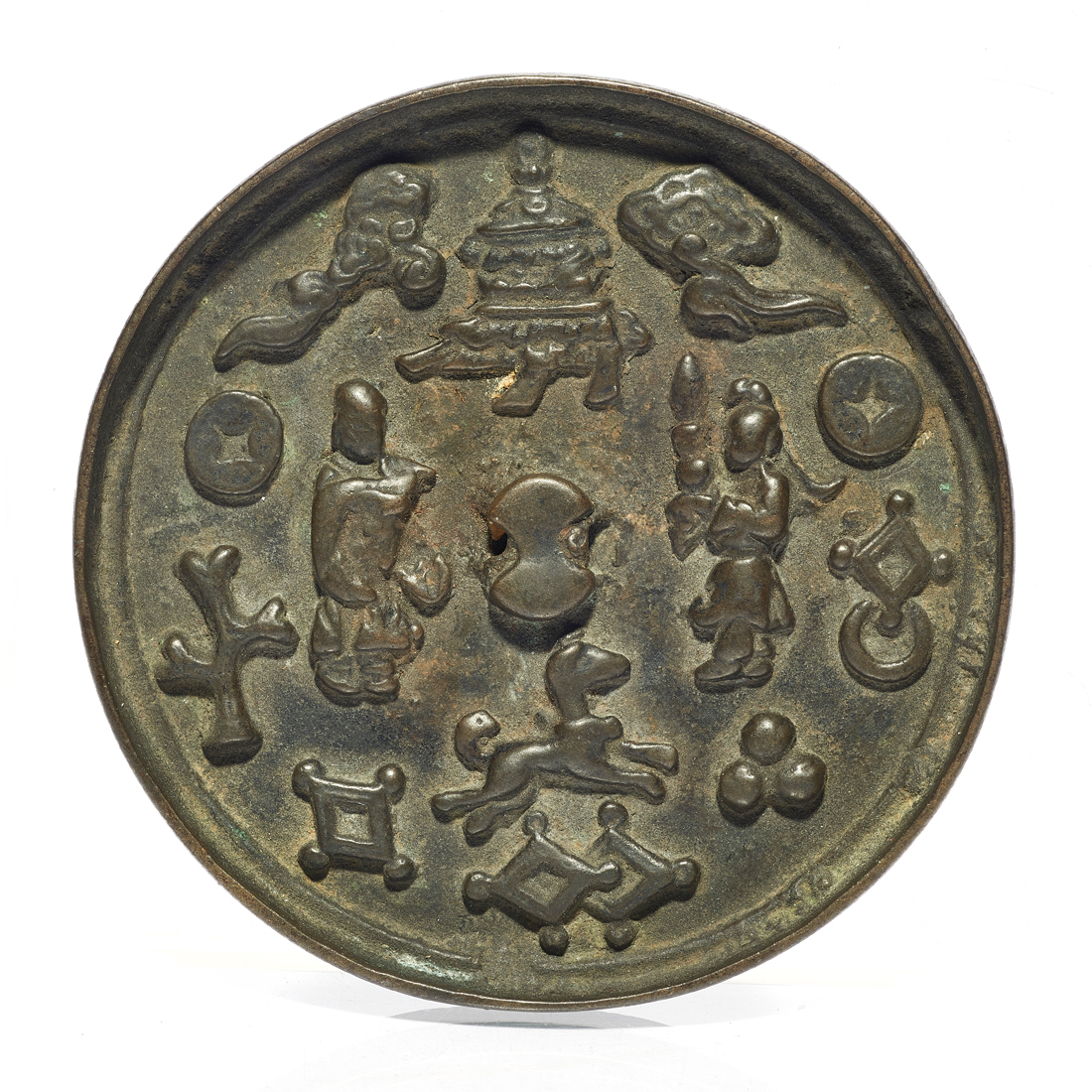 Appraisal: CHINESE BRONZE MIRROR Chinese bronze mirror the circular mirror cast