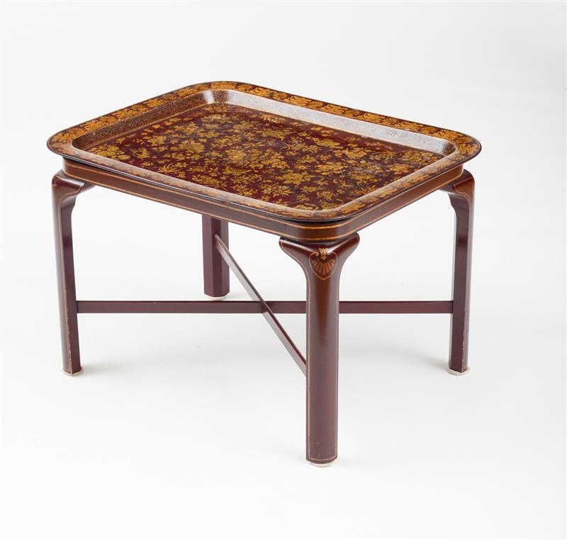 Appraisal: LATE REGENCY MAROON AND STENCIL-GILT PAPIER MACH TRAY ON LATER