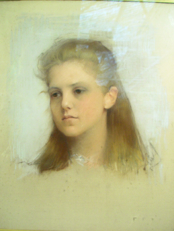 Appraisal: Indistinctly signed pastel portrait of a young girl with paper