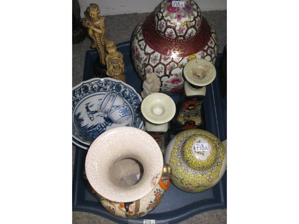 Appraisal: Tray lot of oriental wares including ginger jar