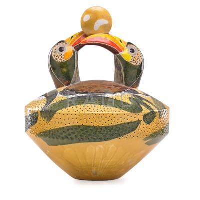 Appraisal: KURT WEISER b Raku-fired hand-built lidded jar with toucans Helena