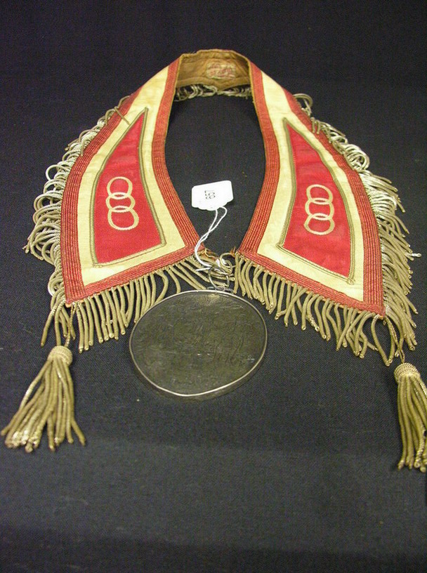 Appraisal: W H HARRISON OVAL PEACE MEDAL ON COLLAR Oval Peace