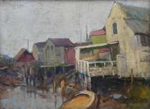 Appraisal: Lucy Scott Bower American - Harbor scene Oil on artist's