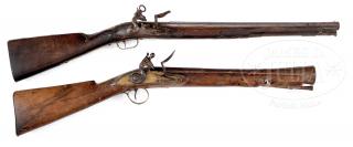 Appraisal: PAIR OF EUROPEAN FLINTLOCK COACH GUNS PAIR OF EUROPEAN FLINTLOCK