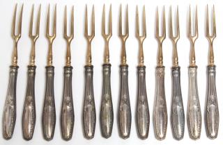 Appraisal: Art Nouveau Silver Brass Hors d'oeuvre Forks Having brass tines