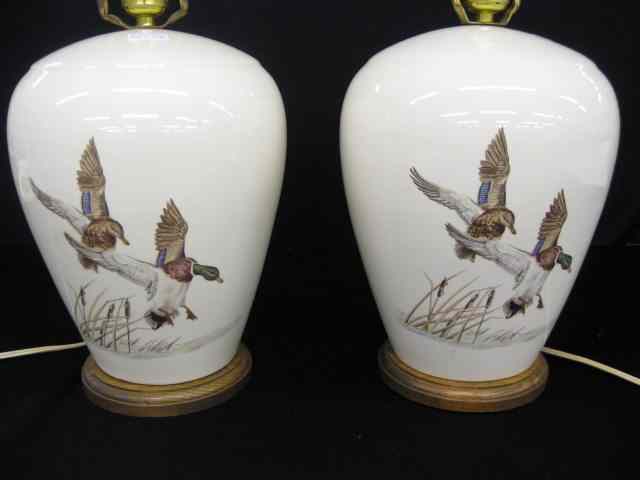 Appraisal: Pair of Porcelain Table Lamp mallard decor '' body