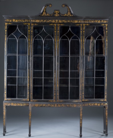 Appraisal: Chinoiserie Vitrine On Stand Broken Arch Pediment Late th Century