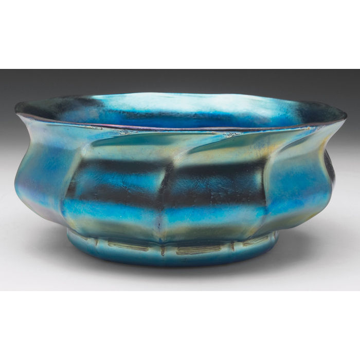 Appraisal: L C Tiffany bowl flaring ribbed form in blue favrile