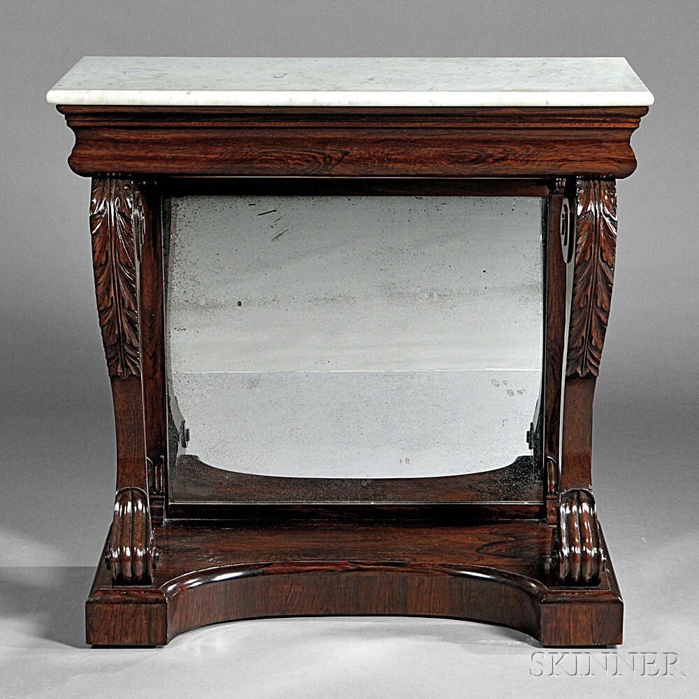 Appraisal: Classical Rosewood Carved Mirrored Pier Table c the marble top