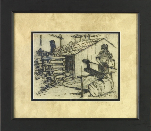 Appraisal: Ellsworth Woodward American New Orleans - Loading a Barrel etching